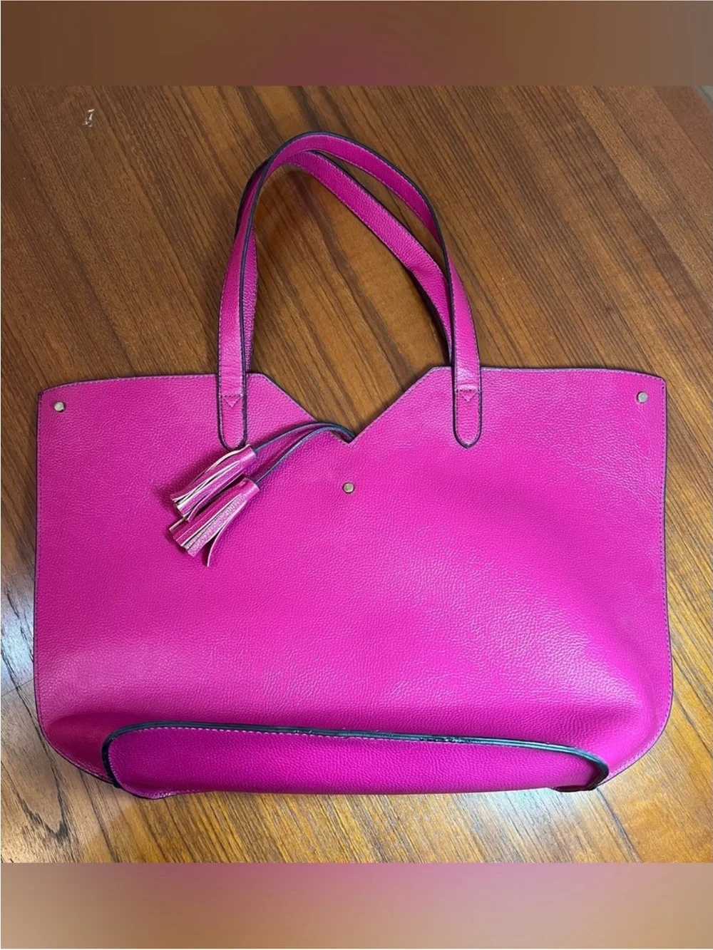 Lk New Neiman Marcus Magenta Pink Purple Bag Tote vegan leather tote satchel